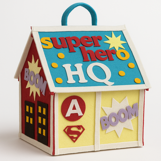 Handmade felt playhouse sets for kids superhero HQ, dollhouse, holiday playhouses. Quiet Books