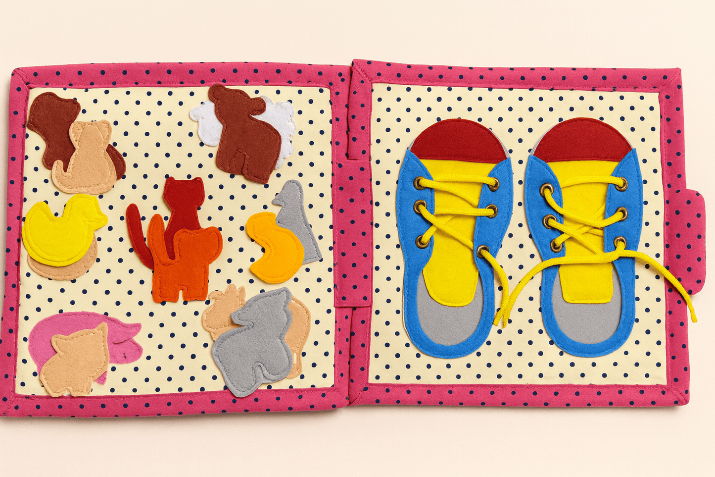 Pink Penguin quiet book - 7 activity pages - yarnandyawn