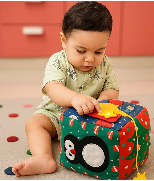Christmas Activity Cube for Toddlers – Montessori Sensory Toy | Festive Holiday Learning Cube for Kids - yarnandyawn