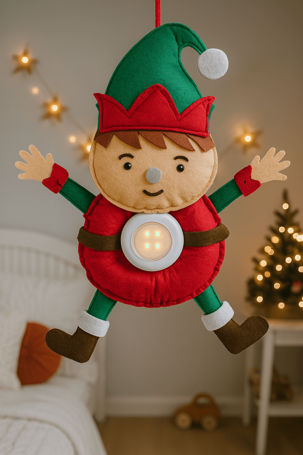 Felt Christmas hanging elf lamp - yarnandyawn