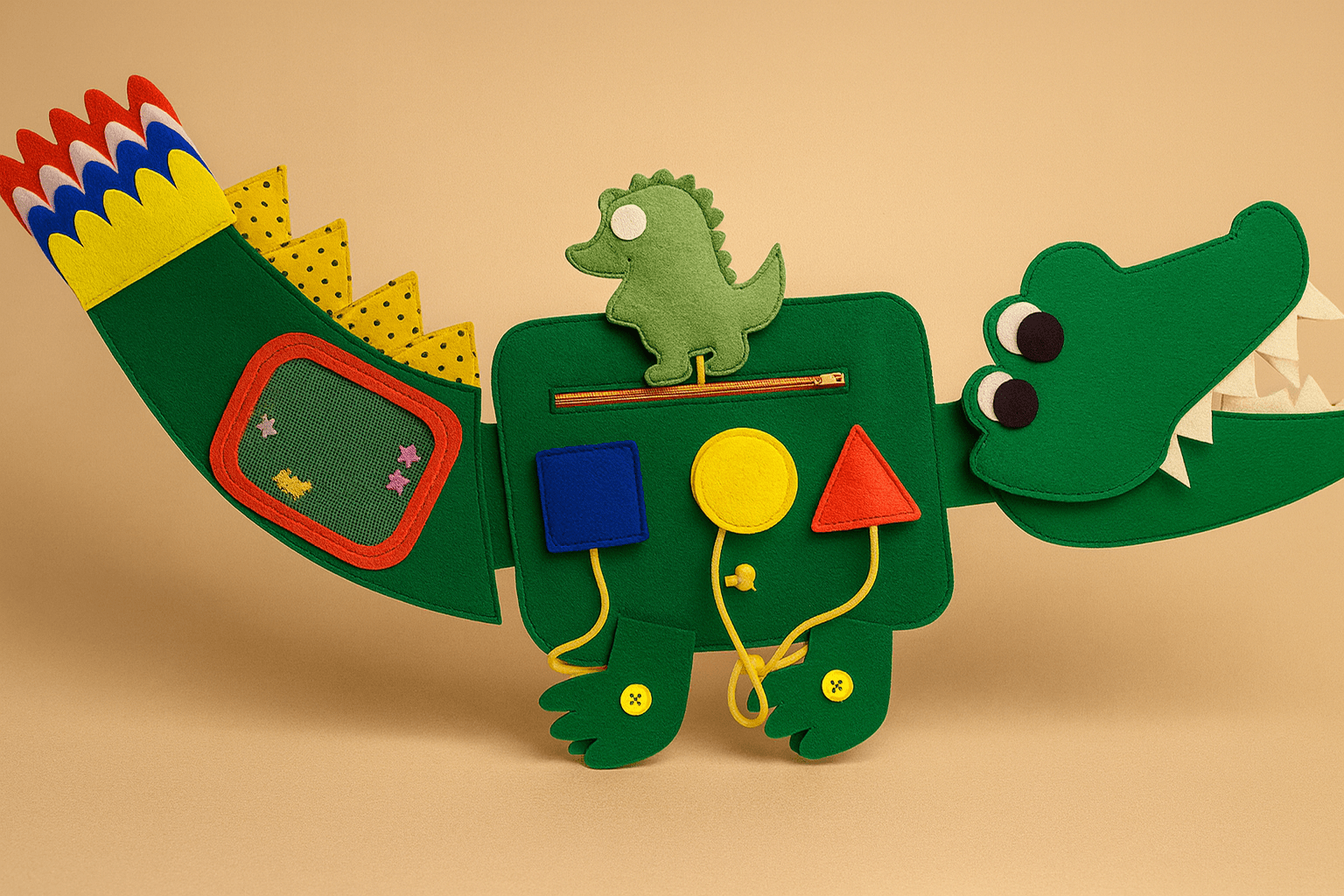 Crocodile Busy Board Felt Toy – Montessori Skill Builder & Pretend Play Adventure - yarnandyawn